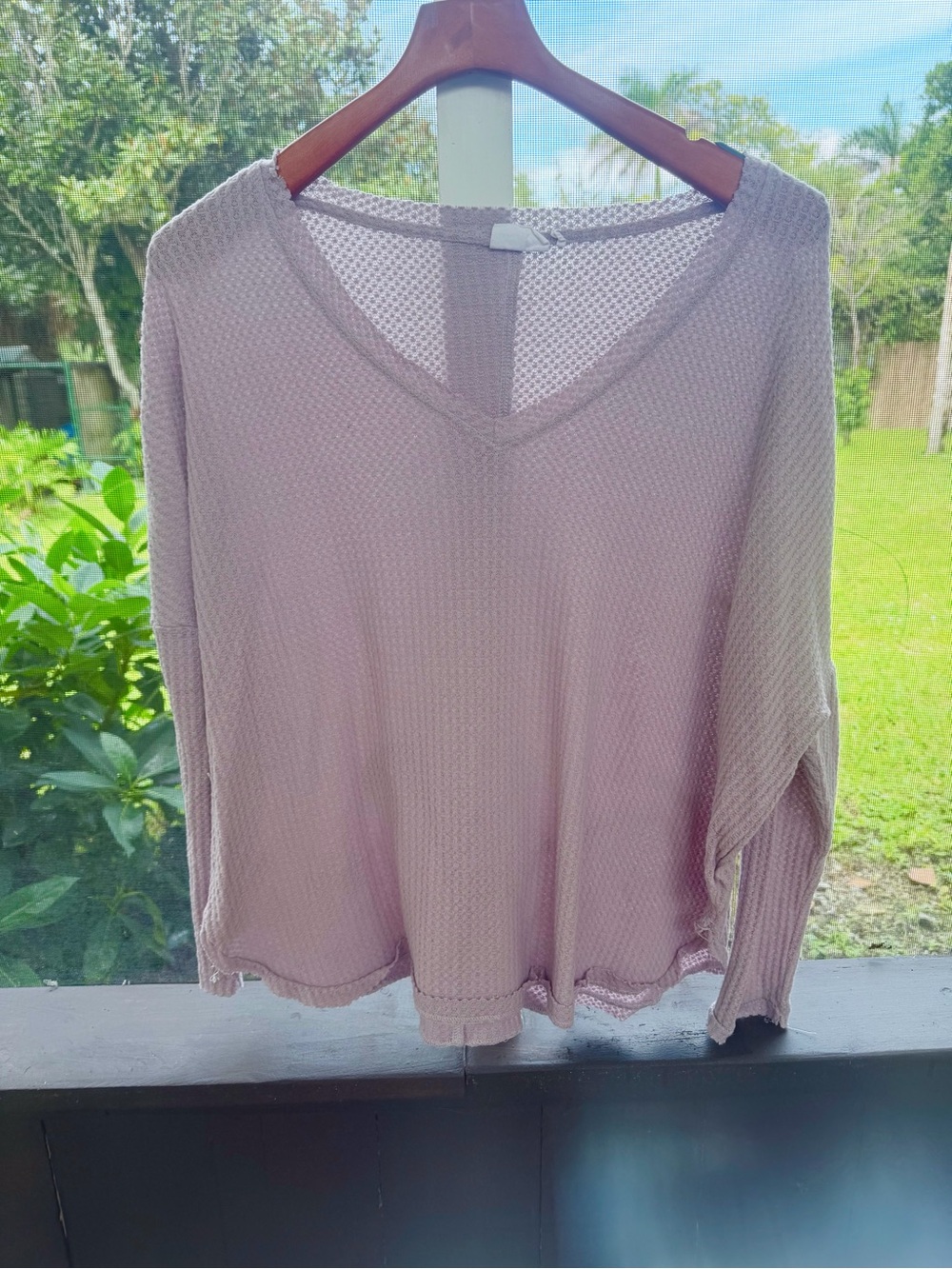 Out from under Waffle Knit V-Neck Top - Dusty Mauve